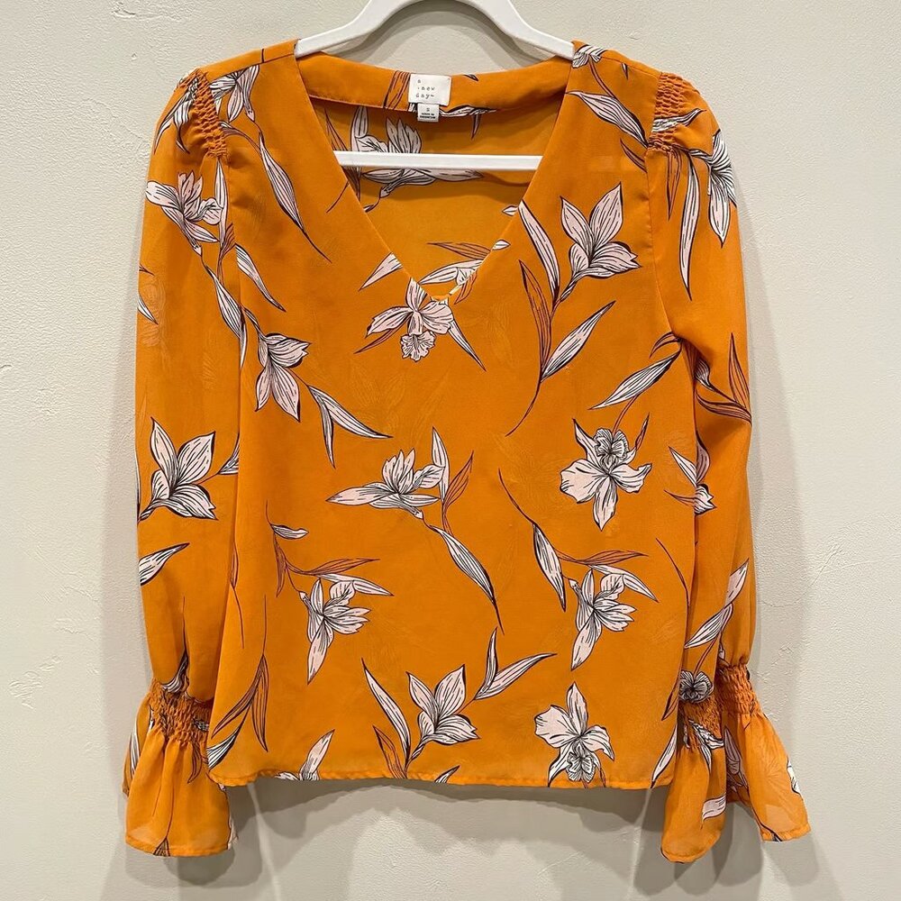 a new day Orange Floral Blouse
